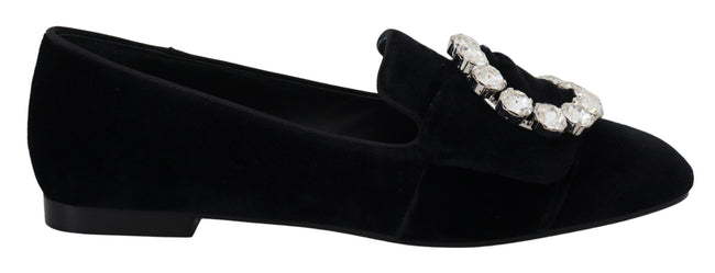 Dolce & Gabbana Schicke Loafer aus Samt mit Kristallverzierung