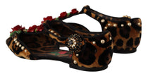 Dolce & Gabbana Floral Embellished Leopard T-Strap Sandals