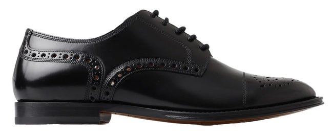 Dolce & Gabbana Elegantes zapatos Oxford con punta de ala de cuero negro