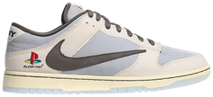 Travis Scott x Playstation x Dunk Low in cream with PlayStation logo, katakana text, and translucent outsole.