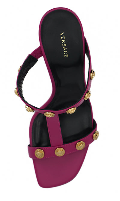 Versace – Elegante hohe Sandalen aus lila Kalbsleder