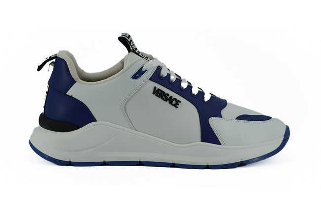 Versace Elegant Blue and White Leather Sneakers