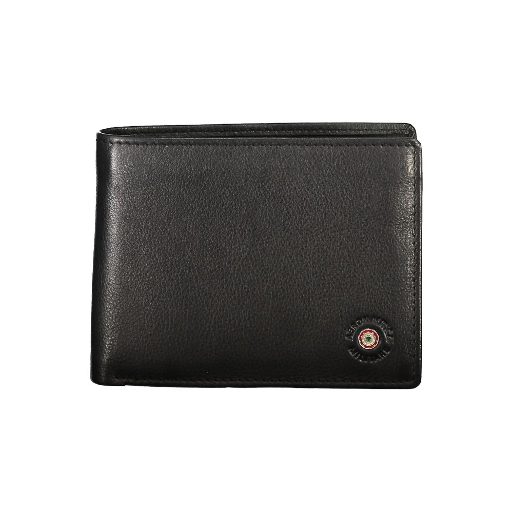 Aeronautica Militare – Elegante Geldbörse aus schwarzem Leder mit zwei Fächern