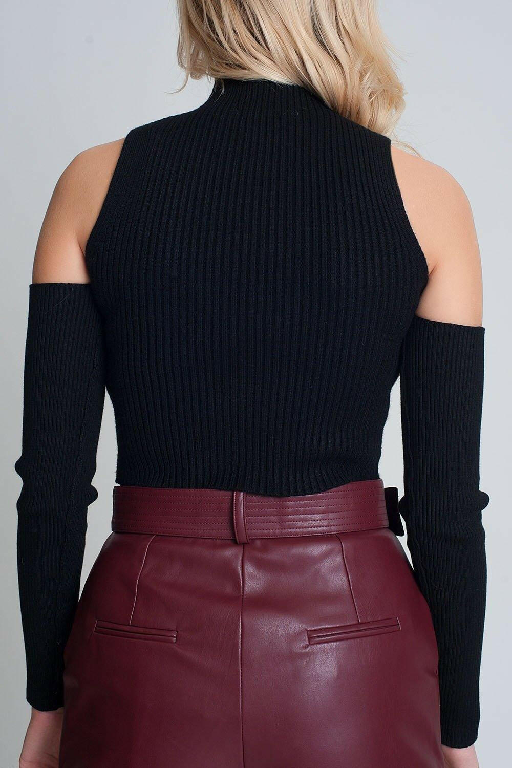 Black Cut Out Rib Sweater in Fine Knit - Genuine Authentic Brand