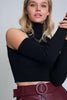 Black Cut Out Rib Sweater in Fine Knit - Genuine Authentic Brand