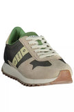 Blauer Beige Lace-Up Sneakers with Logo Accent
