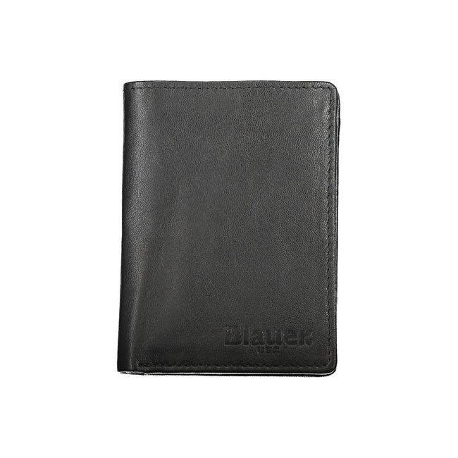 Blauer – Elegante Geldbörse aus schwarzem Leder mit zwei Fächern