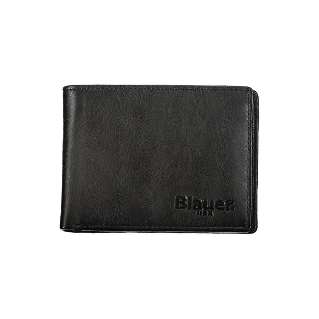 Blauer – Elegante Geldbörse aus schwarzem Leder mit zwei Fächern