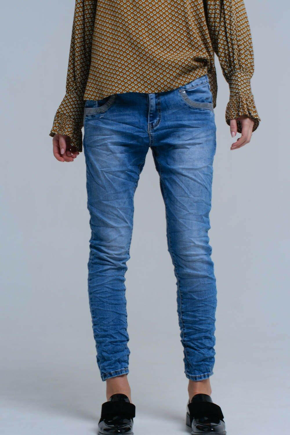 Blue Skinny Jeans With Sequin Details - Genuine Authentic Brand