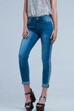 Denim Jeans With Crinkled Legs and Side Stripe - GENUINE AUTHENTIC BRAND LLC