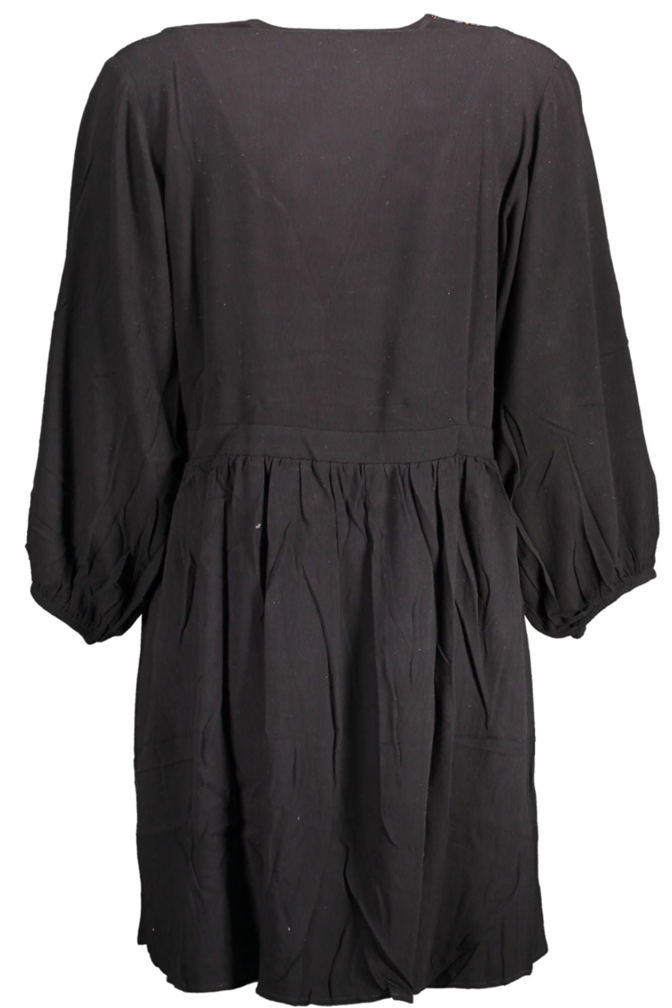 Desigual Elegant Black Viscose Dress with Contrasting Details