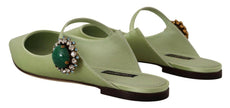 DOLCE & GABBANA Green Leather Crystals Mule Slides Flats Shoes - GENUINE AUTHENTIC BRAND LLC