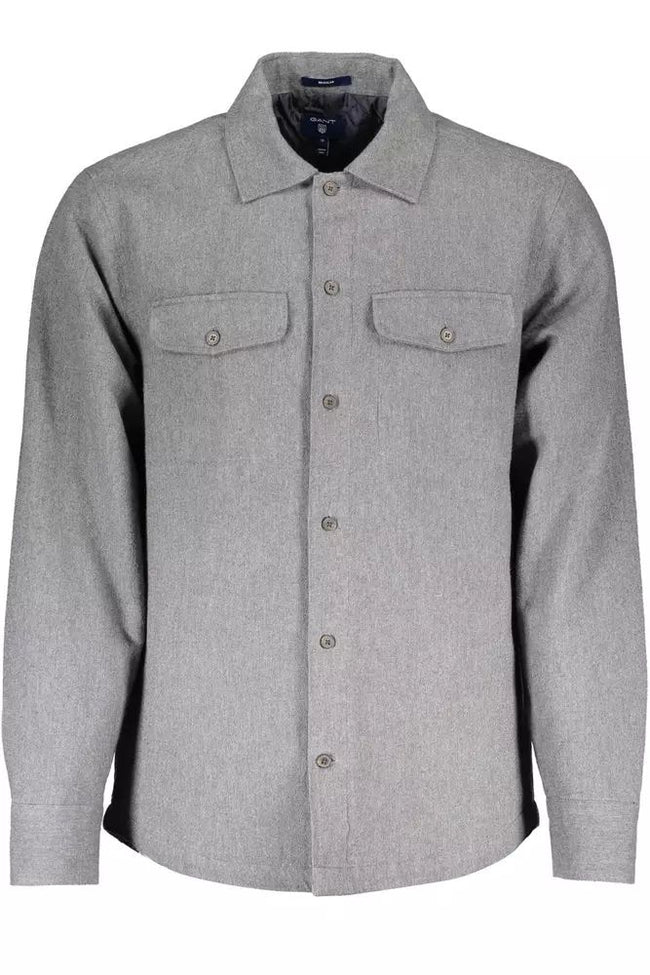 Gant Elegantes graues Langarmhemd aus Baumwolle für Herren