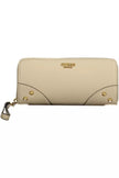 Guess Jeans Beige Chic Zip Wallet with Contrasting Accents