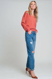 High Waist Mom Jeans With Ripped Knees in Dark Wash Blue - GENUINE AUTHENTIC BRAND LLC