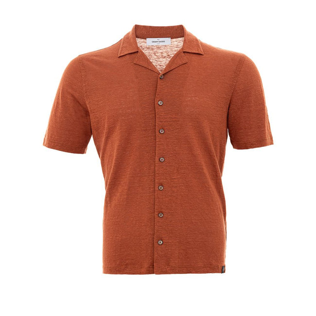 Gran Sasso Elegant Linen Brown Men's Shirt for Sophisticated Style