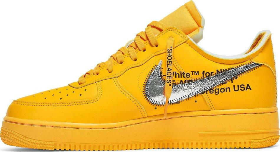 Nike Air Force 1 Low OFF-WHITE University Gold Metallic Silver (2021) Sneakers for Men - GENUINE AUTHENTIC BRAND LLC