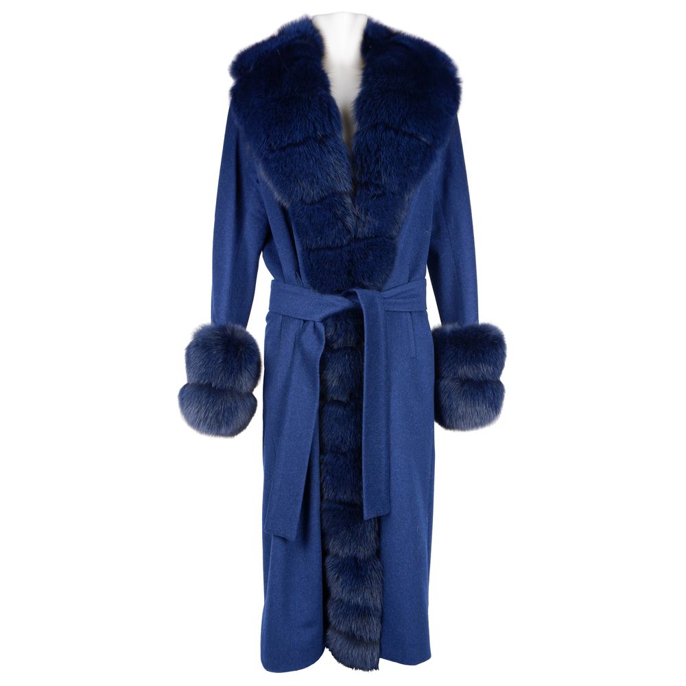 Hecho en Italia Elegante abrigo de lana con ribete de piel de zorro de lujo