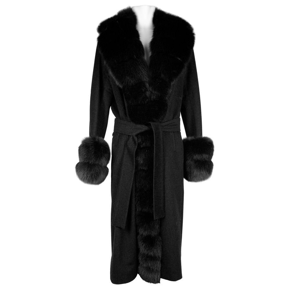 Eleganter Mantel aus Schurwolle mit luxuriösem Fuchspelzbesatz, hergestellt in Italien