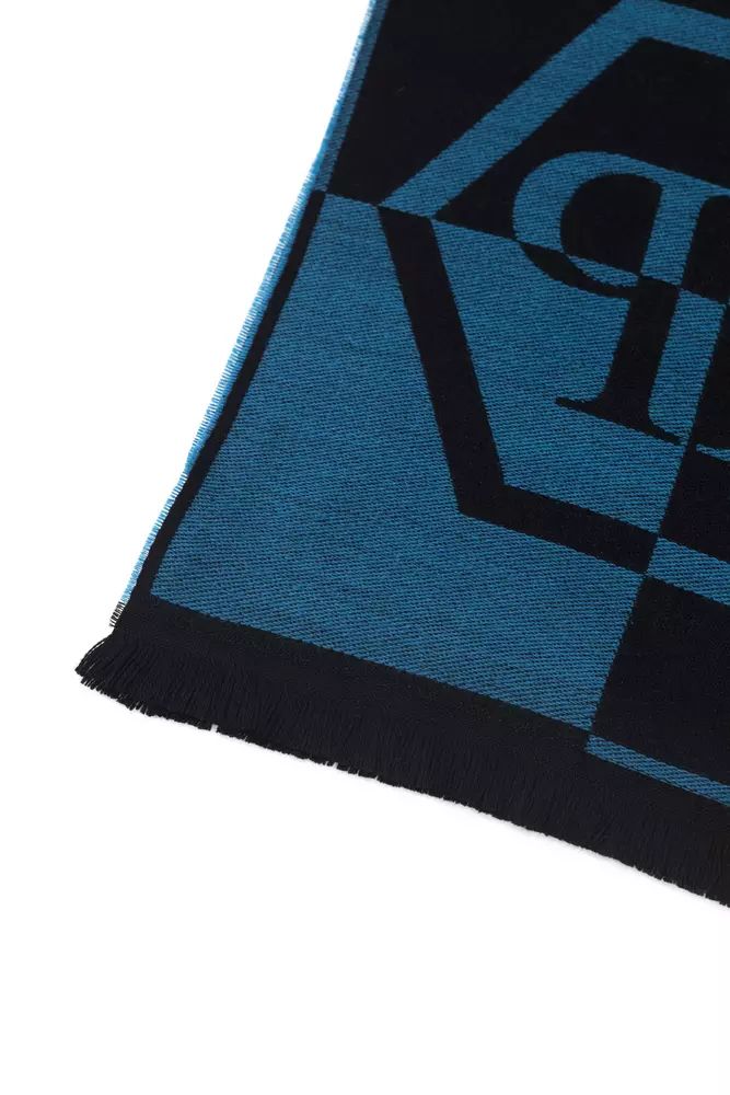 Philipp Plein – Eleganter Schal aus blauer Wollmischung mit Fransen