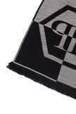 Philipp Plein – Schicker, grauer Schal mit Fransen und Logo