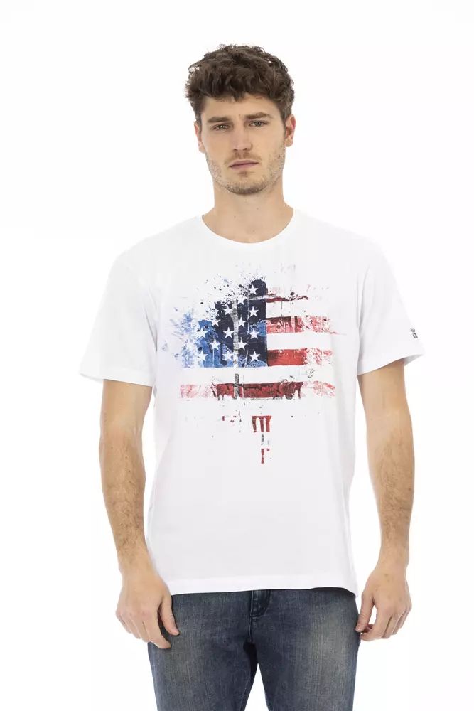 Trussardi Action – Elegantes weißes T-Shirt mit grafischem Charme