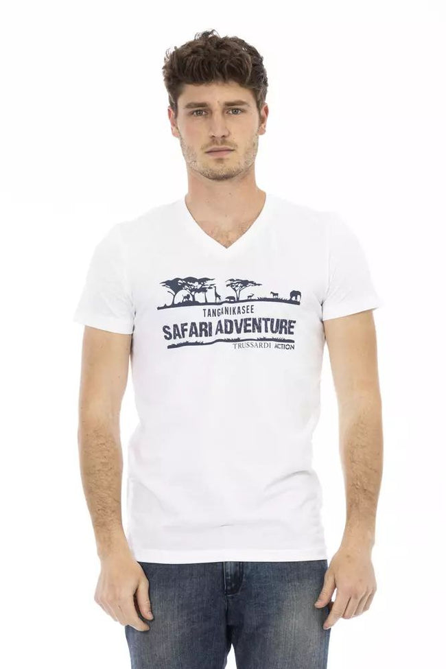 Trussardi Action Sophisticated V-Neck Tee with Artful Print