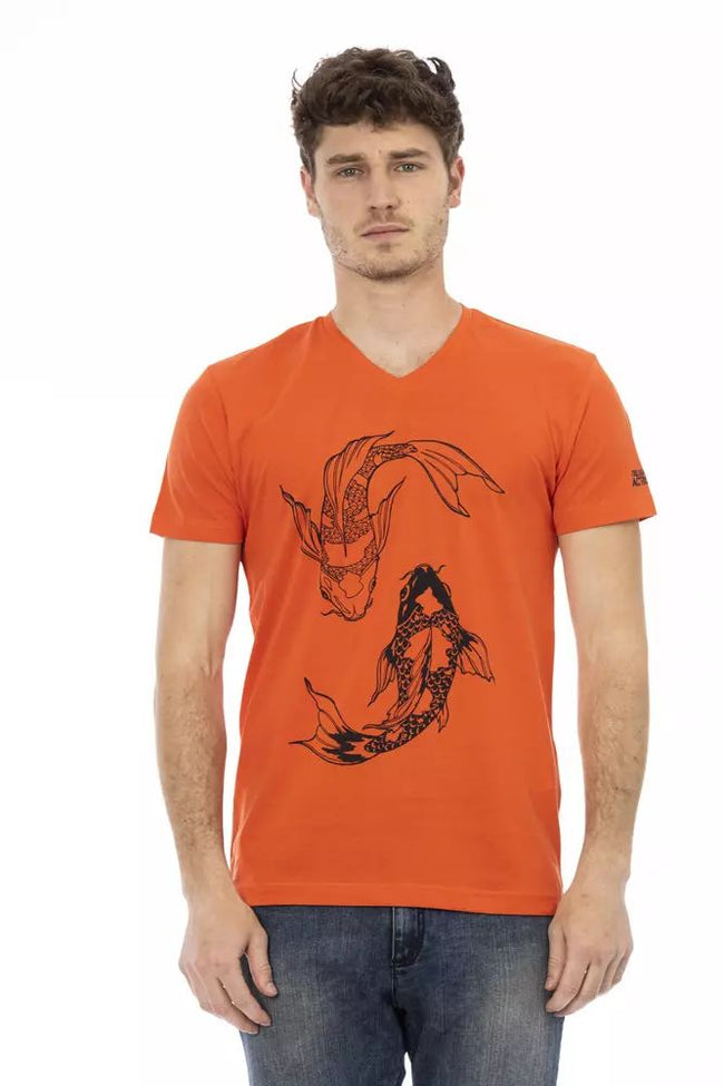 Trussardi Action – T-Shirt mit V-Ausschnitt und Frontprint in leuchtendem Rot