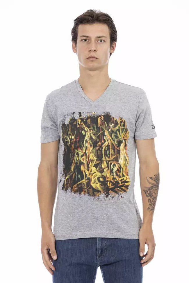 Trussardi Action – T-Shirt aus Baumwollmischung mit V-Ausschnitt in edlem Grau