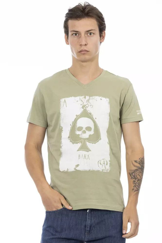 Trussardi Action – T-Shirt mit V-Ausschnitt und Frontprint in leuchtendem Grün