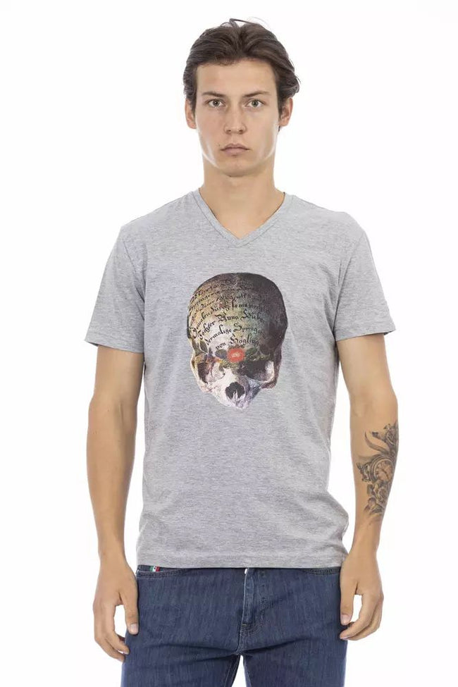 Trussardi Action Kurzarm-T-Shirt mit V-Ausschnitt und Frontprint - Elegantes Grau