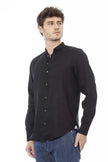 Baldinini Trend Elegant Mandarin Collar Black Shirt