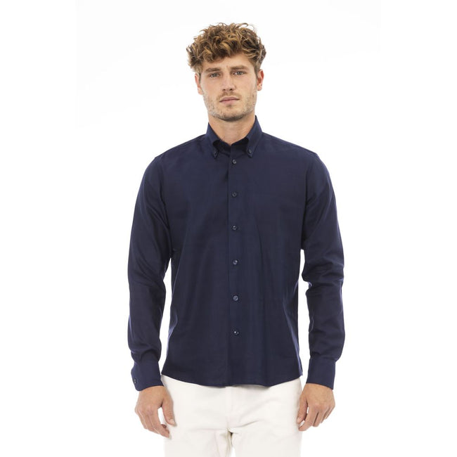 Baldinini Trend Chic Blue Cotton Blend Button-Down Shirt