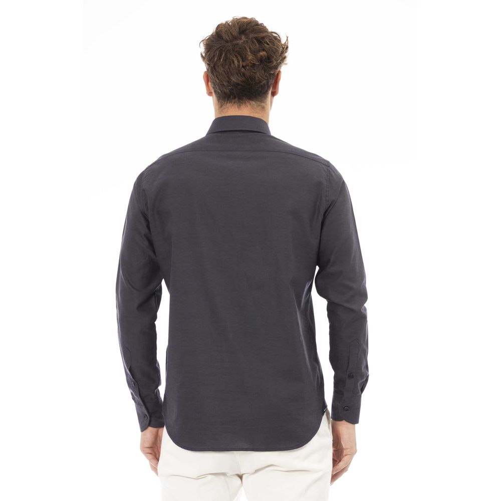 Baldinini Trend Chic Gray Cotton Blend Button-Down Shirt