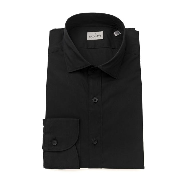 Bagutta Sleek Black Slim Fit French Collar Shirt