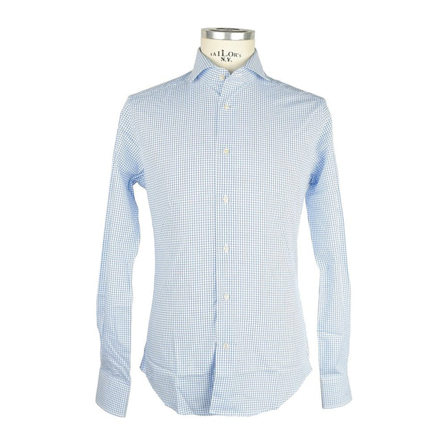 Elegantes weiß-blau kariertes Milano-Hemd, hergestellt in Italien