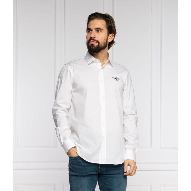 Aeronautica Militare – Slim Fit-Hemd aus weißer Baumwolle mit Adler-Logo