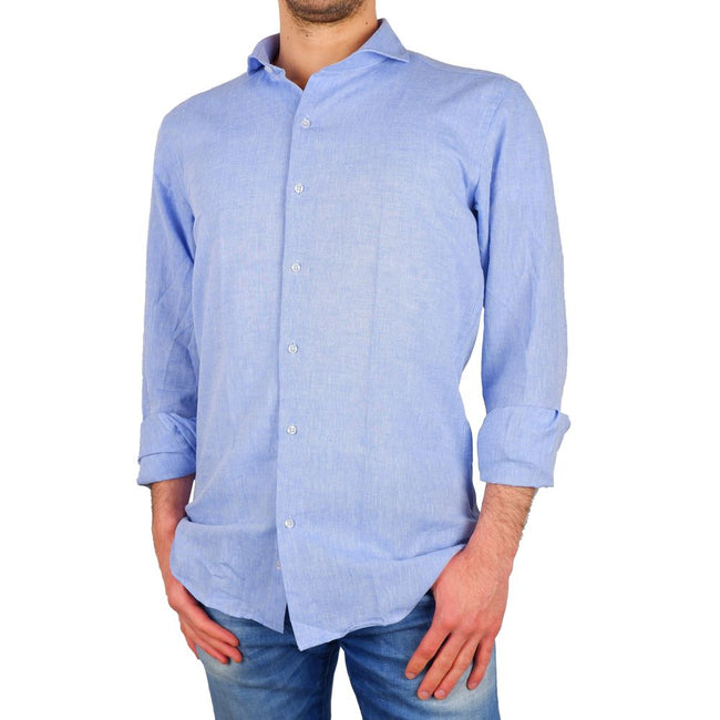 Elegantes hellblaues Baumwoll-Leinen-Hemd Made in Italy