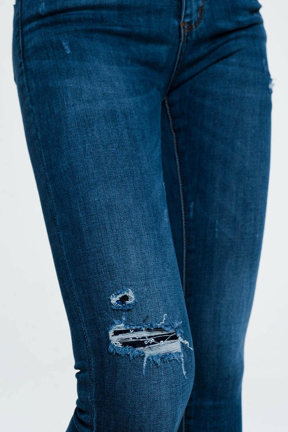 Ripped Skinny Jeans in Blue Denim - GENUINE AUTHENTIC BRAND LLC