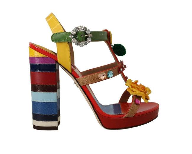 Dolce & Gabbana Multicolor Floral Ankle Strap Heels.