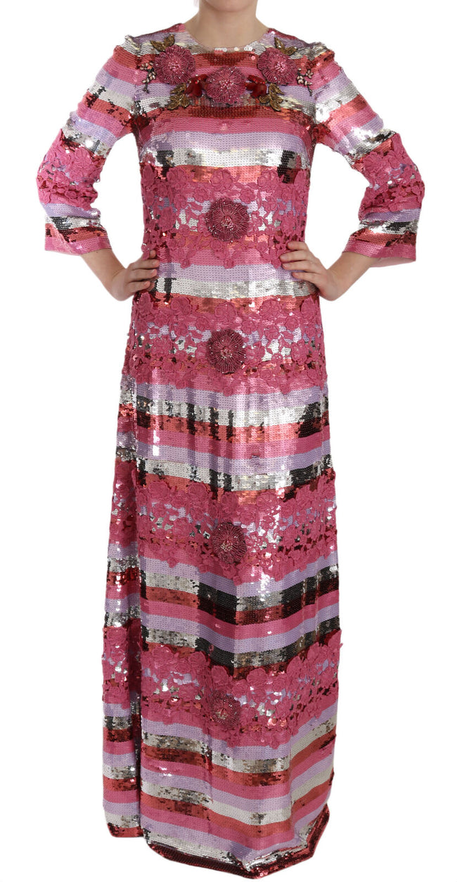 Dolce & Gabbana Opulentes bodenlanges Kleid mit rosa Pailletten
