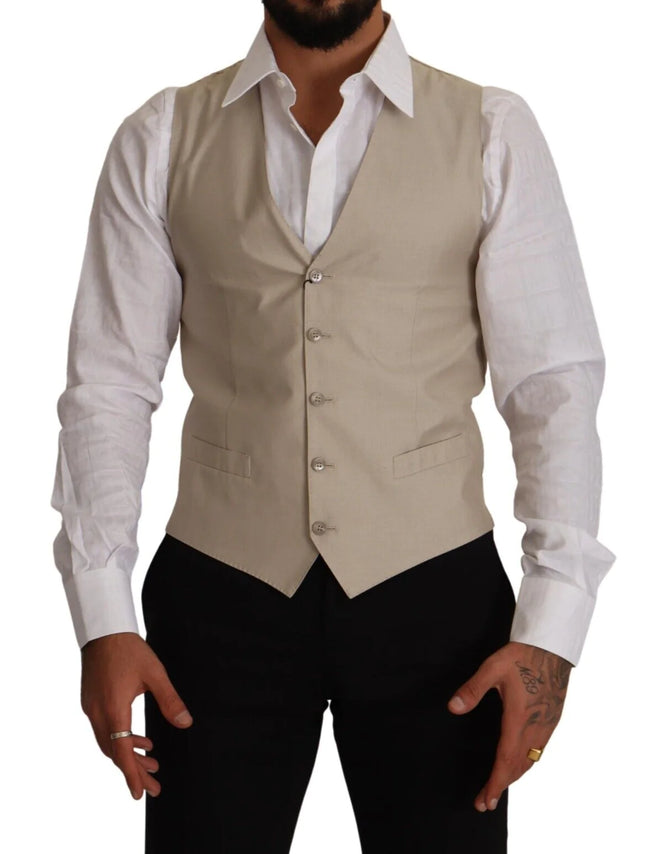 Dolce & Gabbana Beige Cotton Silk Slim Fit Waistcoat Vest - GENUINE AUTHENTIC BRAND LLC  