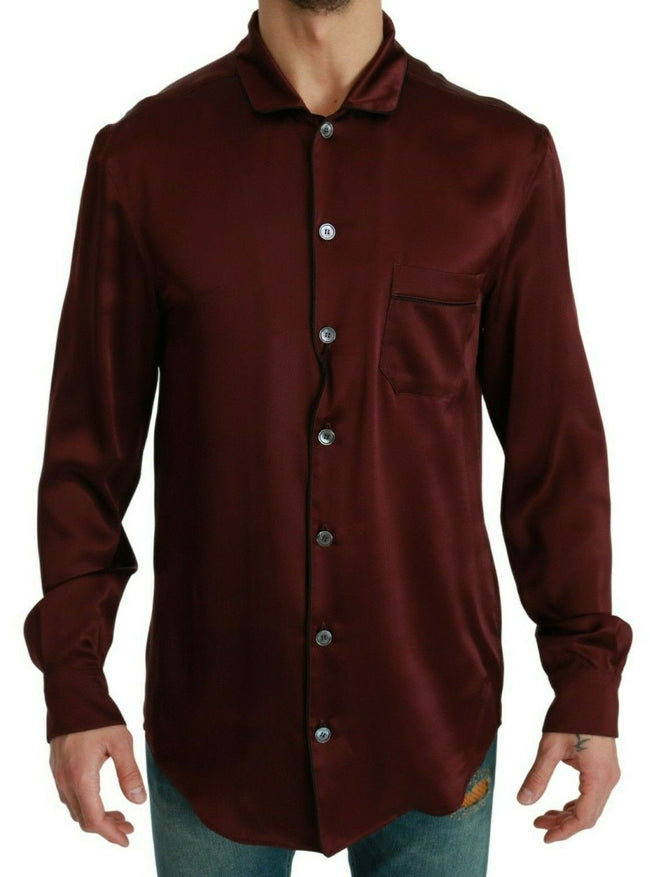 Dolce & Gabbana Bordeaux Silk Pajama-Inspired Shirt.