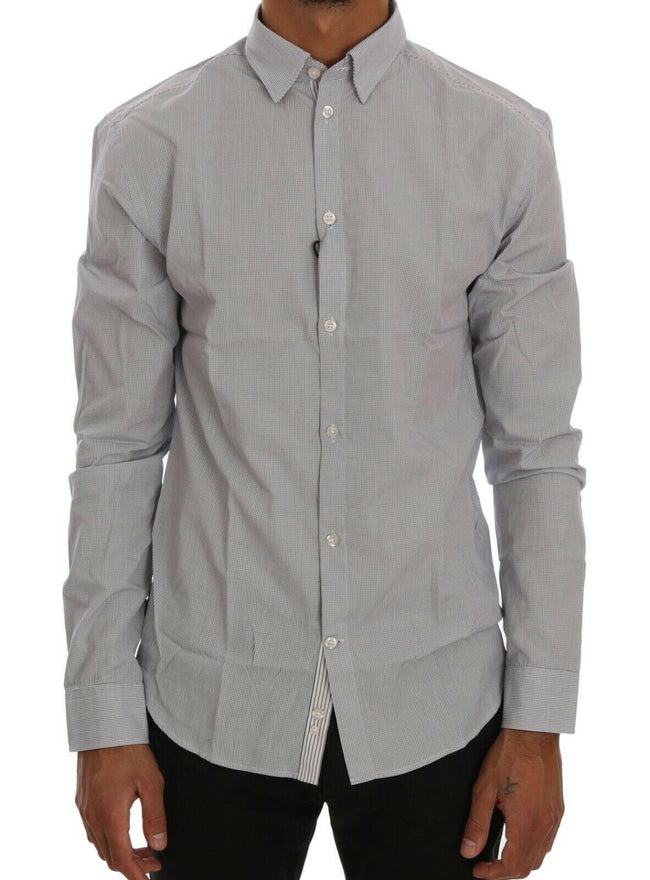 Frankie Morello White Blue Check Casual Cotton Regular Fit Shirt - GENUINE AUTHENTIC BRAND LLC  
