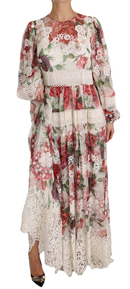 Dolce & Gabbana Vestido recto largo de seda floral multicolor