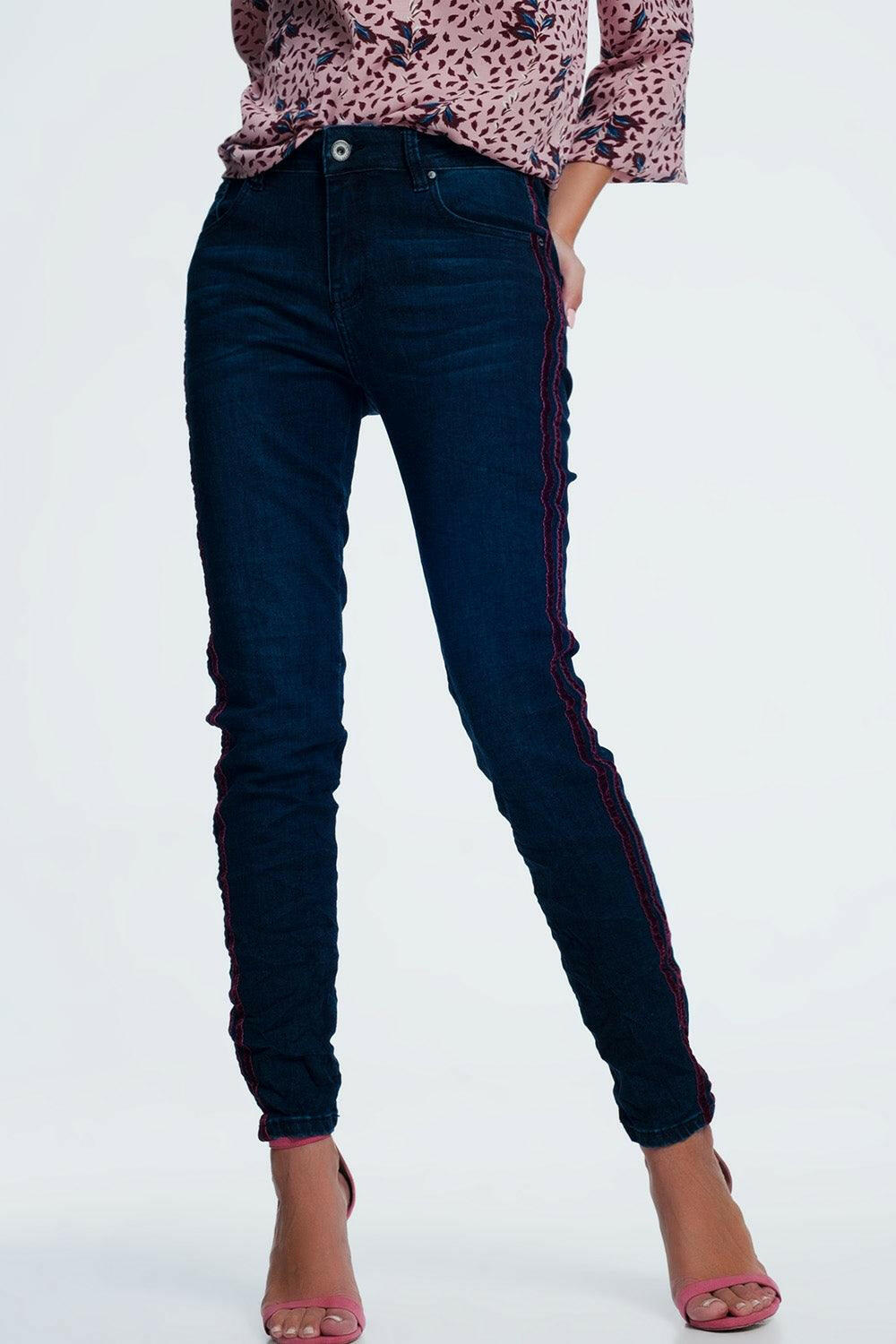 Skinny Jeans With Sports Red Stripes - GENUINE AUTHENTIC BRAND LLC