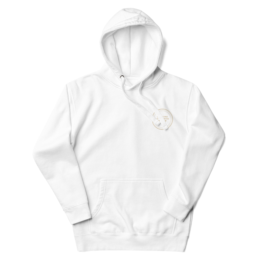 Sudadera con capucha unisex con logotipo izquierdo bordado de marca auténtica y auténtica.