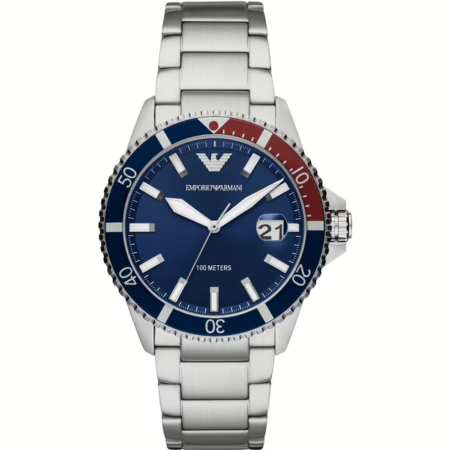 Emporio Armani Elegant Steel Quartz Men's Watch – Ocean Blue Dial