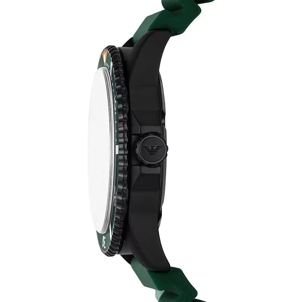 Emporio Armani – Elegante Taucheruhr mit grünem Silikonarmband