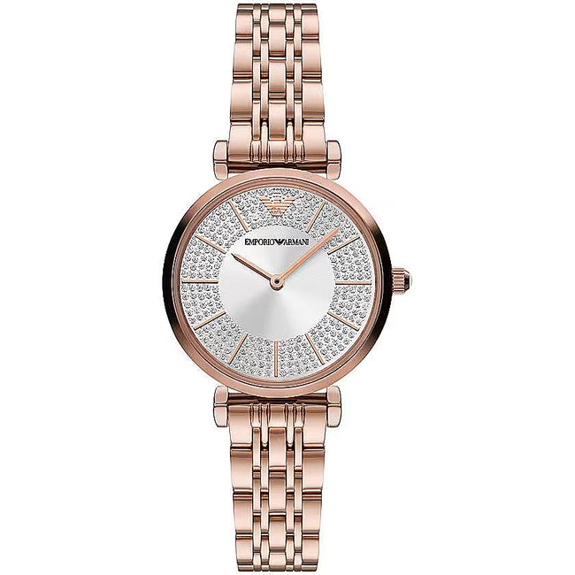 Emporio Armani – Elegante rosa-bronzefarbene Uhr mit Kristallen